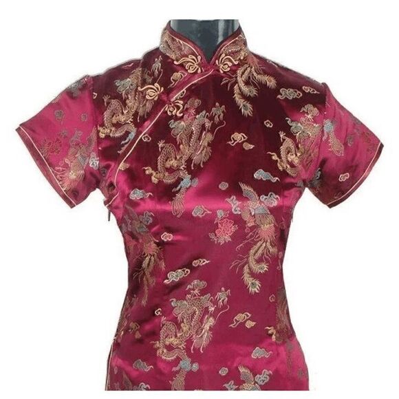 🐉 Mandarin Collar Cheongsam Chinese Dragon Print Side Slits Qipao Dress S NEW - Picture 14 of 16